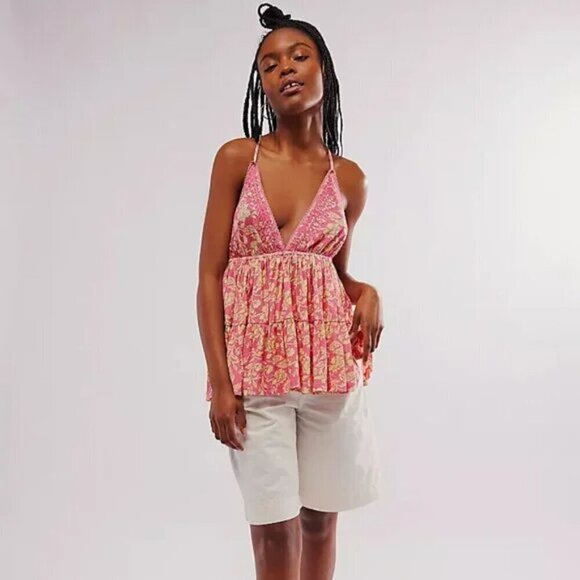 NWT Free People Sammy Pink Tiered Racerback Tank - Picture 5 of 6